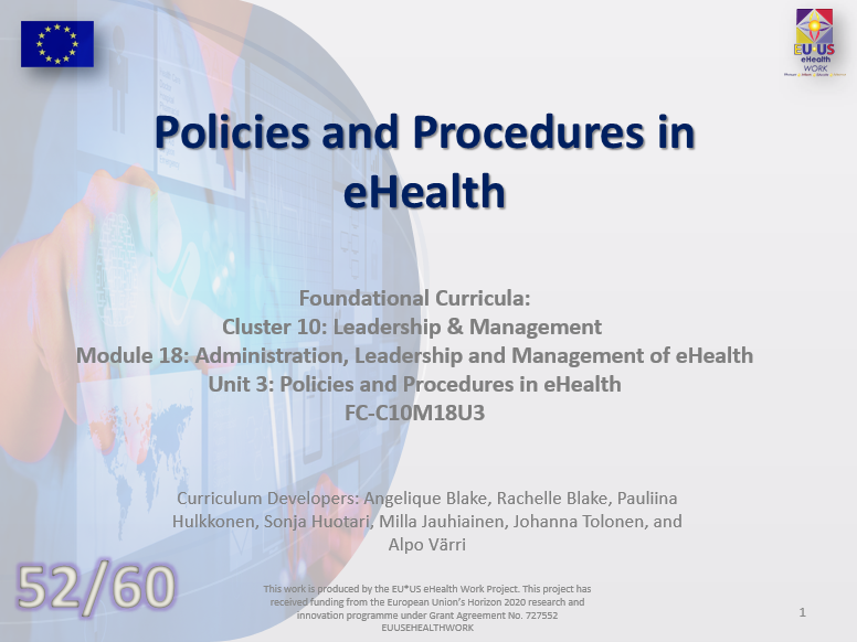 Lesson 52: Policies and Procedures in eHealth